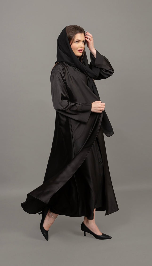 Luxury Black Satin Kaftan Abaya
