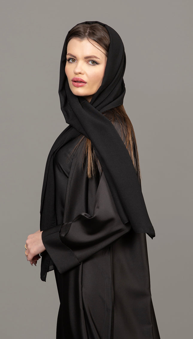 Luxury Black Satin Kaftan Abaya