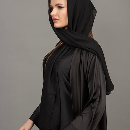 عباية قفطان ستان سوداء فاخرة 