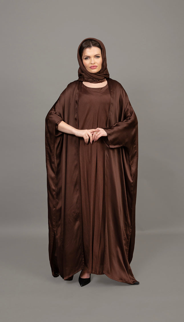 Rich Chocolate Brown Satin Kaftan Abaya