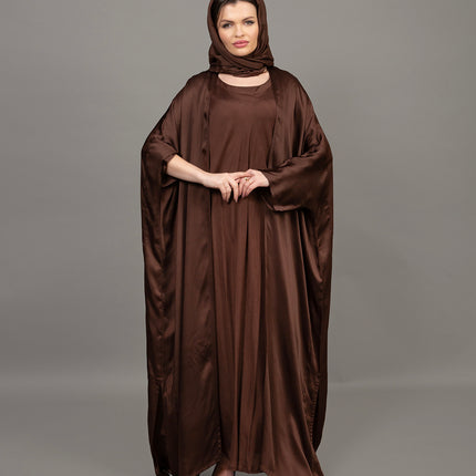 Rich Chocolate Brown Satin Kaftan Abaya