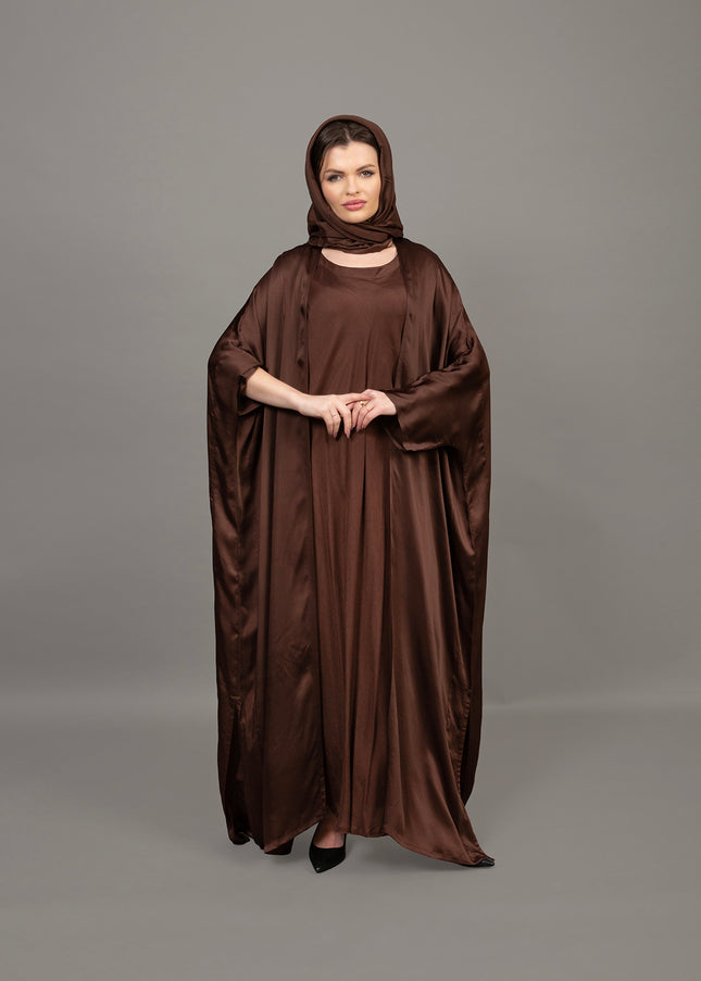 Rich Chocolate Brown Satin Kaftan Abaya