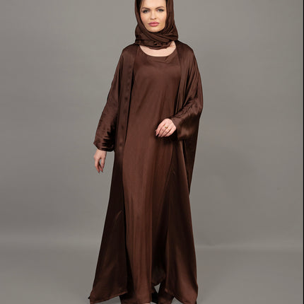 Rich Chocolate Brown Satin Kaftan Abaya