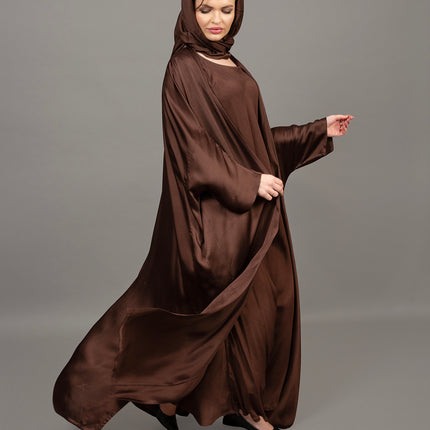 Rich Chocolate Brown Satin Kaftan Abaya