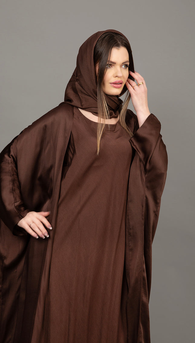 Rich Chocolate Brown Satin Kaftan Abaya