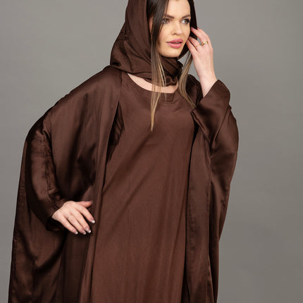 Rich Chocolate Brown Satin Kaftan Abaya