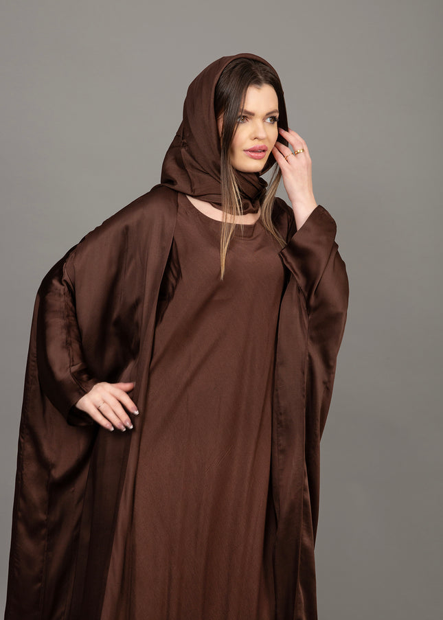 Rich Chocolate Brown Satin Kaftan Abaya