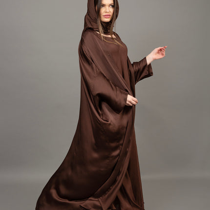 Rich Chocolate Brown Satin Kaftan Abaya