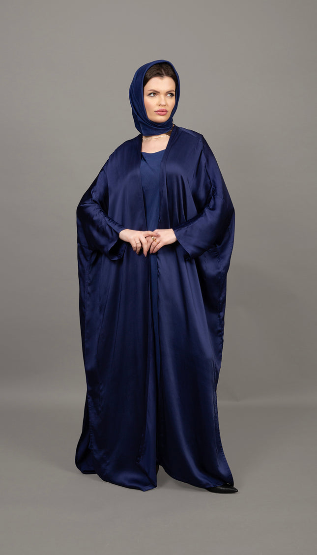 Deep Navy Blue Satin Kaftan Abaya