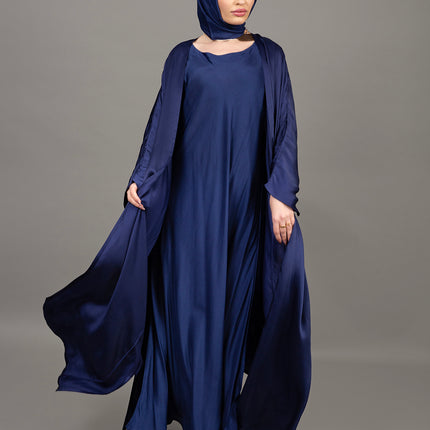 Deep Navy Blue Satin Kaftan Abaya