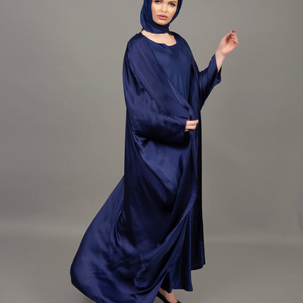 Deep Navy Blue Satin Kaftan Abaya