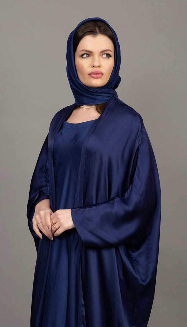 Deep Navy Blue Satin Kaftan Abaya