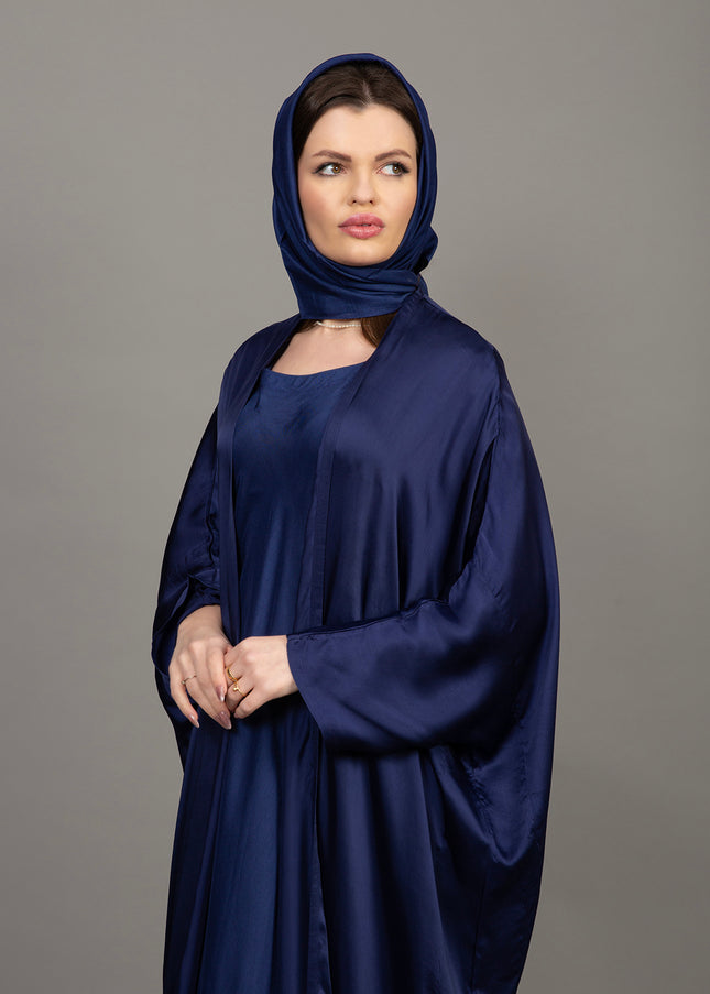 Deep Navy Blue Satin Kaftan Abaya