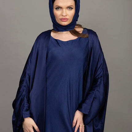 Deep Navy Blue Satin Kaftan Abaya