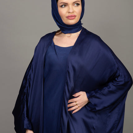 Deep Navy Blue Satin Kaftan Abaya