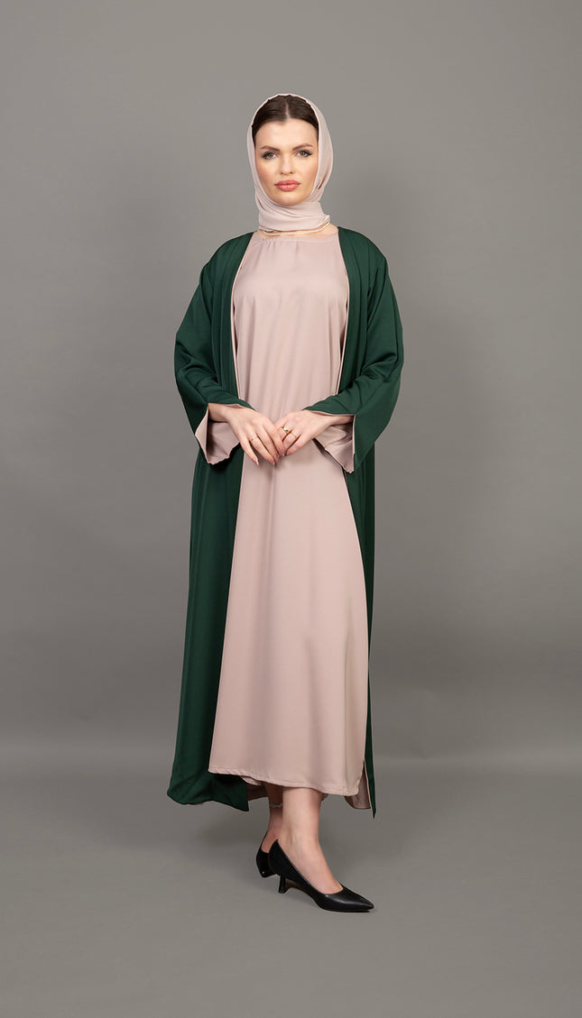 Reversible Emerald Green & Nude 3-Piece Abaya Set
