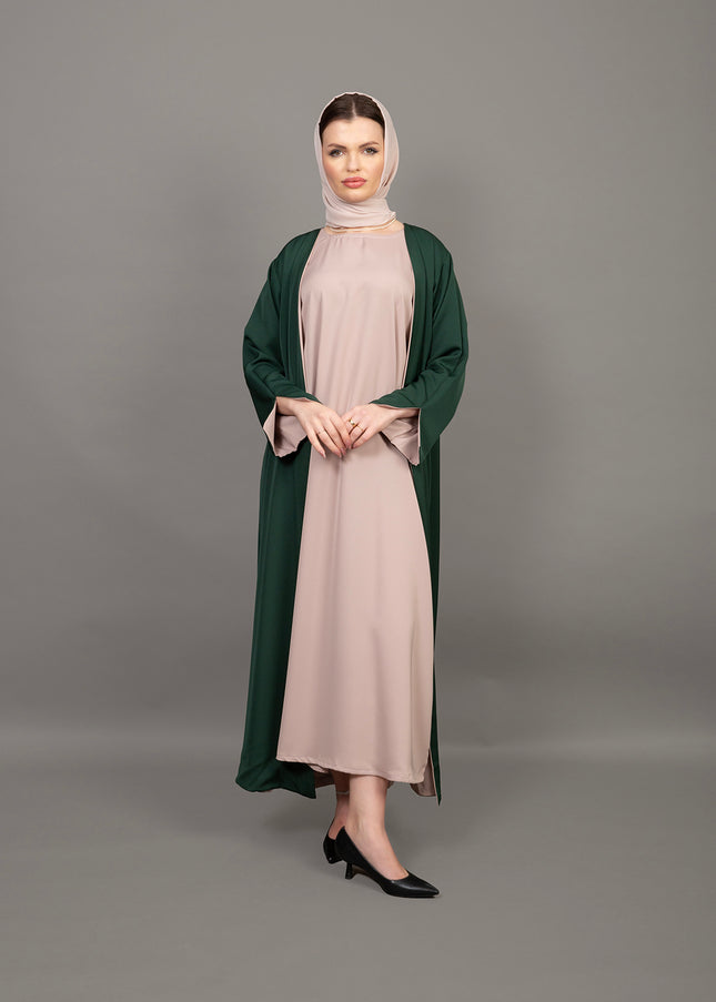Reversible Emerald Green & Nude 3-Piece Abaya Set