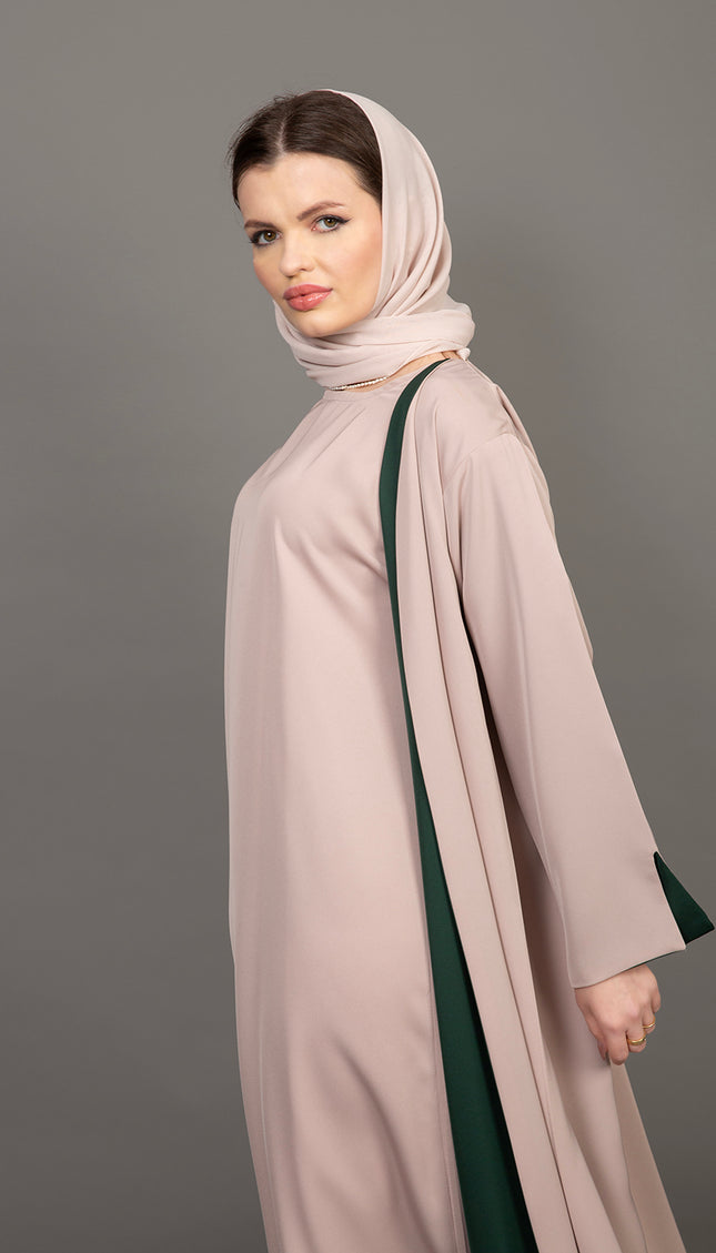 Reversible Emerald Green & Nude 3-Piece Abaya Set