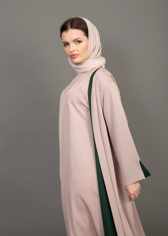 Reversible Emerald Green & Nude 3-Piece Abaya Set