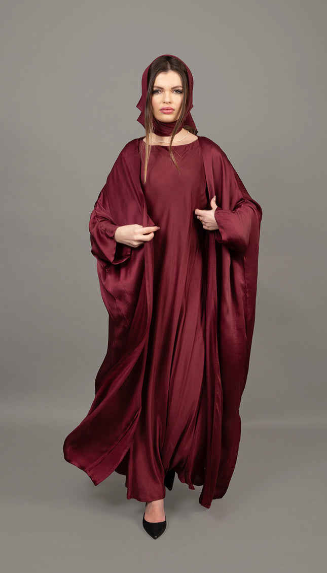 Luxury Burgundy Satin Kaftan Abaya