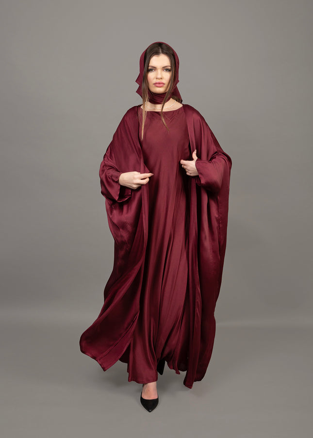 Luxury Burgundy Satin Kaftan Abaya