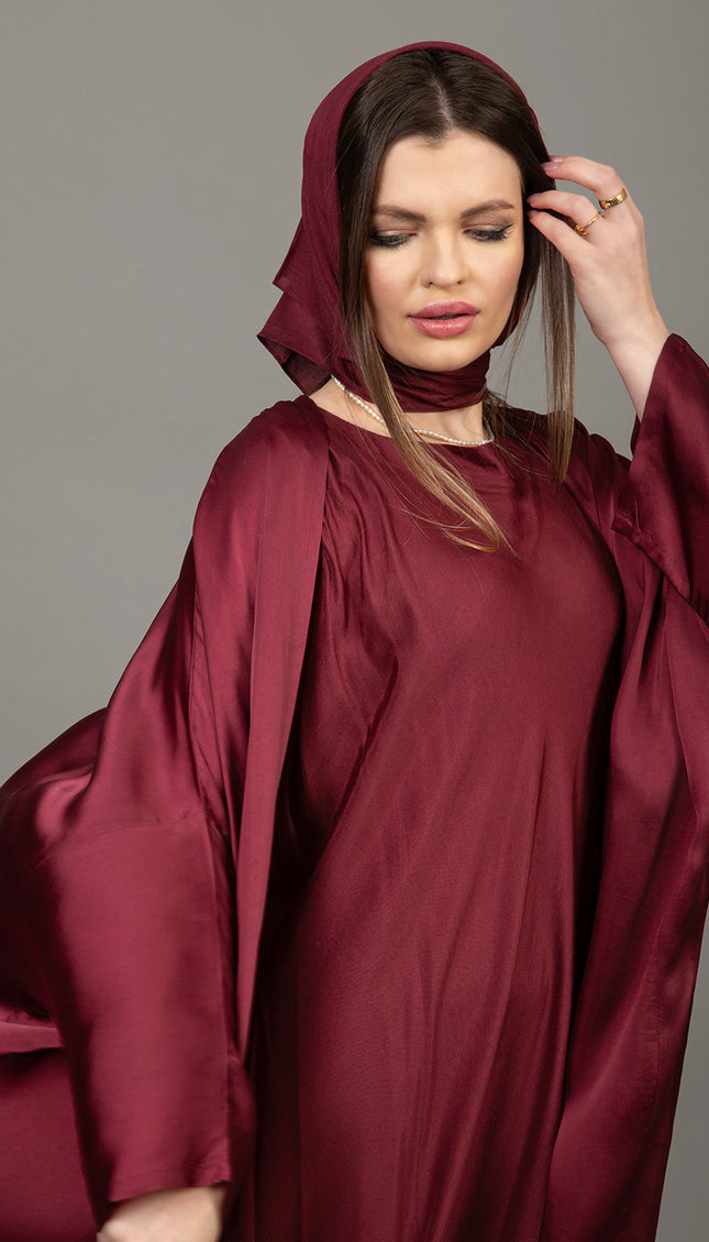 Luxury Burgundy Satin Kaftan Abaya