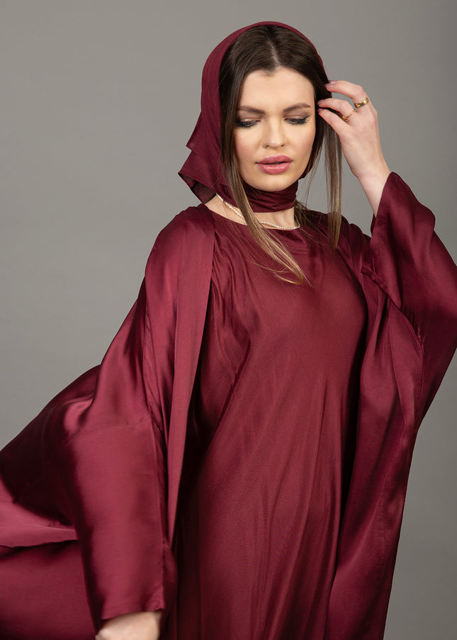 Luxury Burgundy Satin Kaftan Abaya