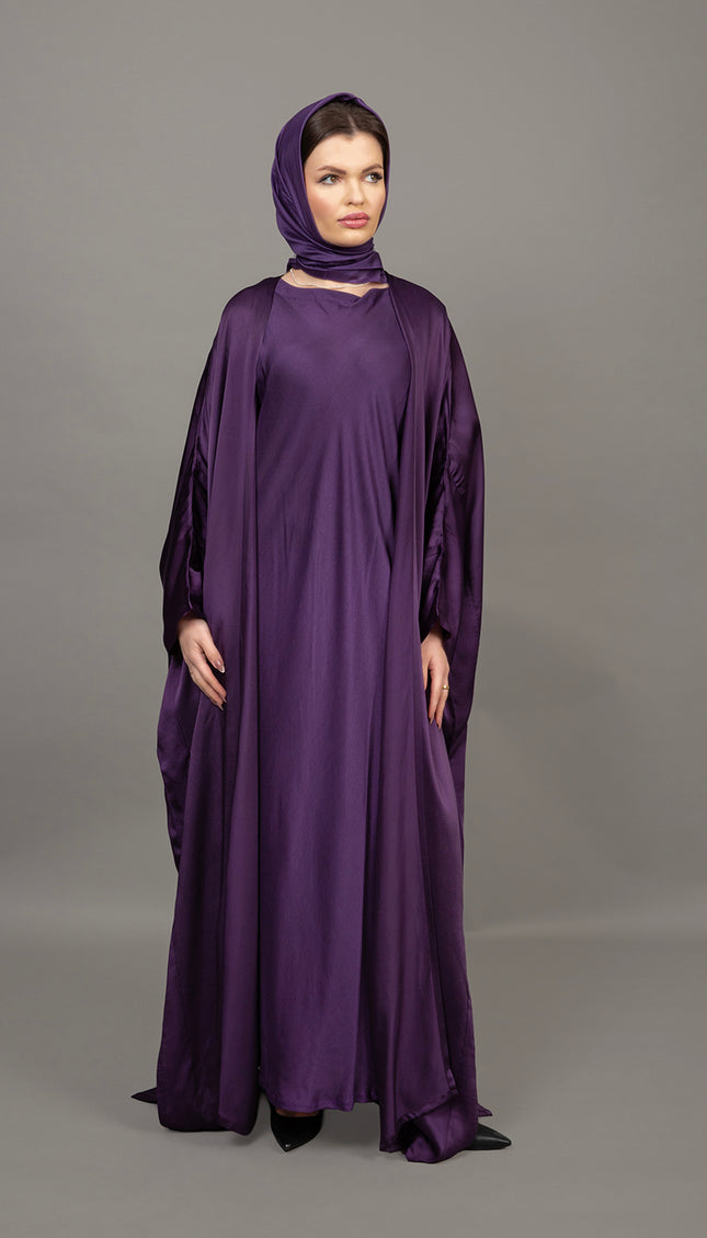 Premium Purple Satin Kaftan Abaya