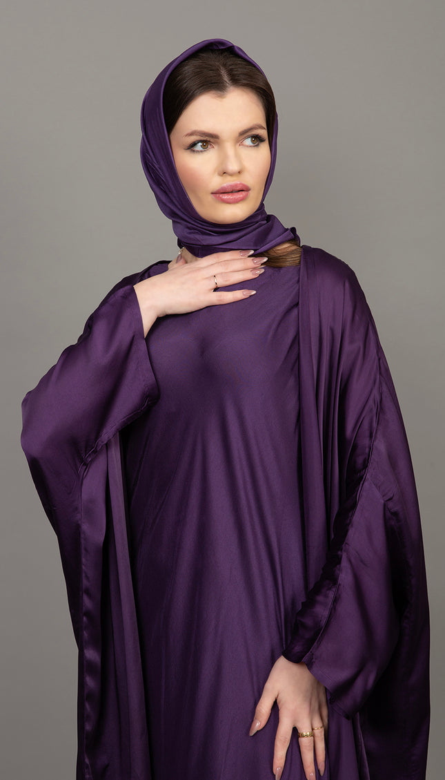 Premium Purple Satin Kaftan Abaya