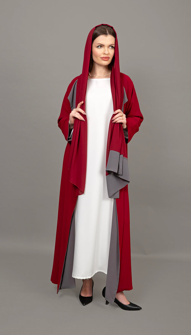 Reversible Burgundy & Grey 3-Piece Abaya Set