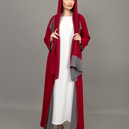 Reversible Burgundy & Grey 3-Piece Abaya Set