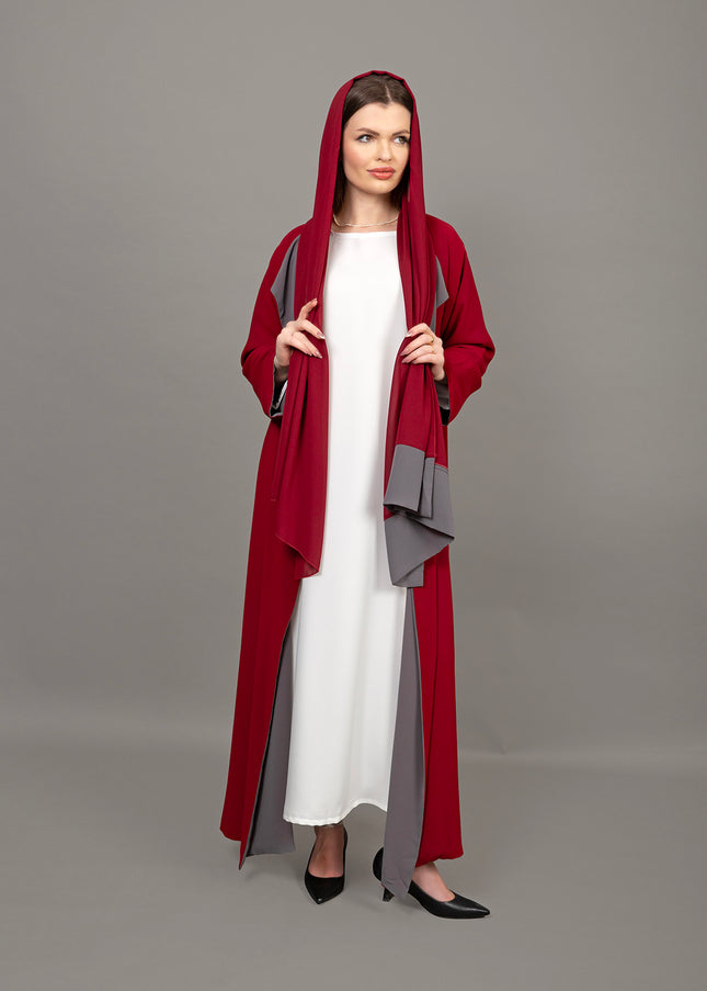 Reversible Burgundy & Grey 3-Piece Abaya Set