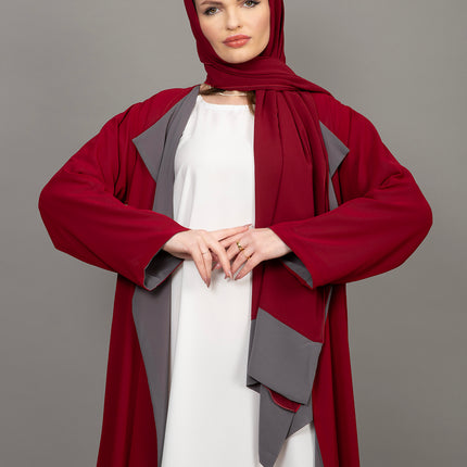Reversible Burgundy & Grey 3-Piece Abaya Set