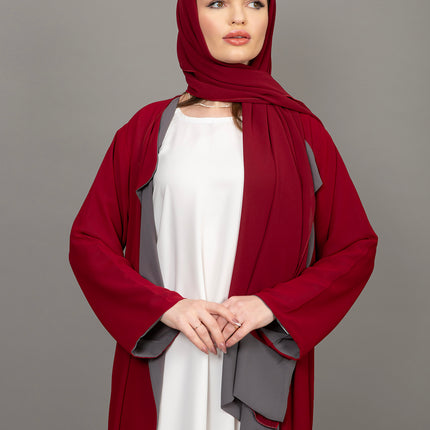 Reversible Burgundy & Grey 3-Piece Abaya Set