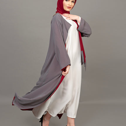 Reversible Burgundy & Grey 3-Piece Abaya Set