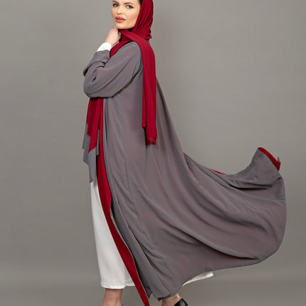 Reversible Burgundy & Grey 3-Piece Abaya Set