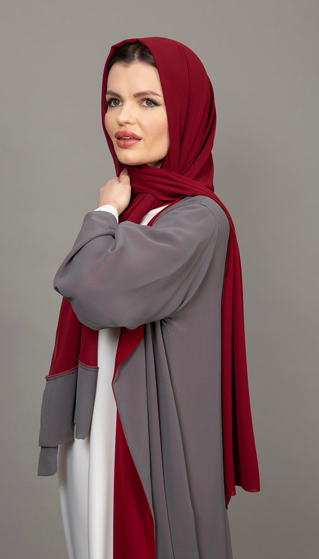 Reversible Burgundy & Grey 3-Piece Abaya Set