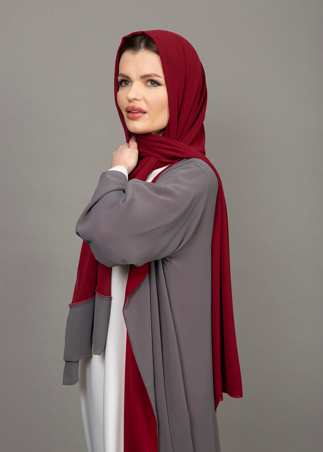 Reversible Burgundy & Grey 3-Piece Abaya Set