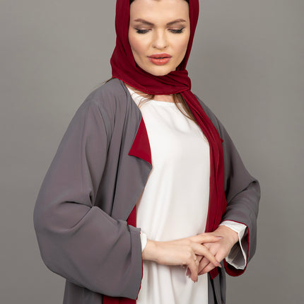 Reversible Burgundy & Grey 3-Piece Abaya Set