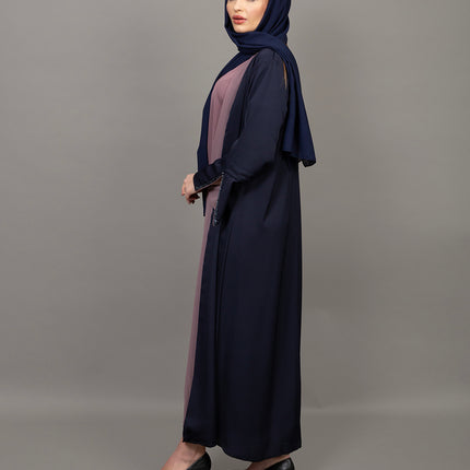 Navy Blue & Mauve 3-Piece Abaya Set