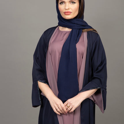 Navy Blue & Mauve 3-Piece Abaya Set