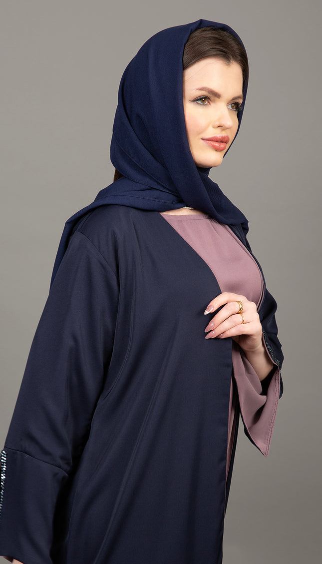 Navy Blue & Mauve 3-Piece Abaya Set