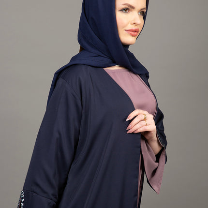 Navy Blue & Mauve 3-Piece Abaya Set