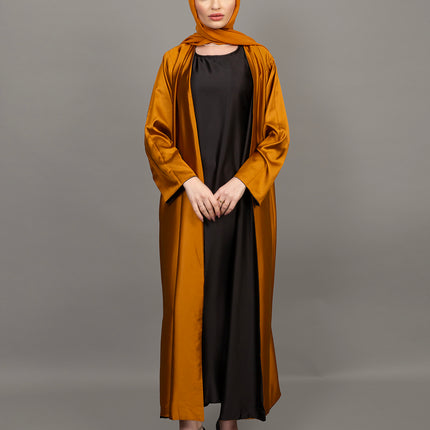 Reversible Mustard Gold & Black Satin Abaya Set (3-Piece)