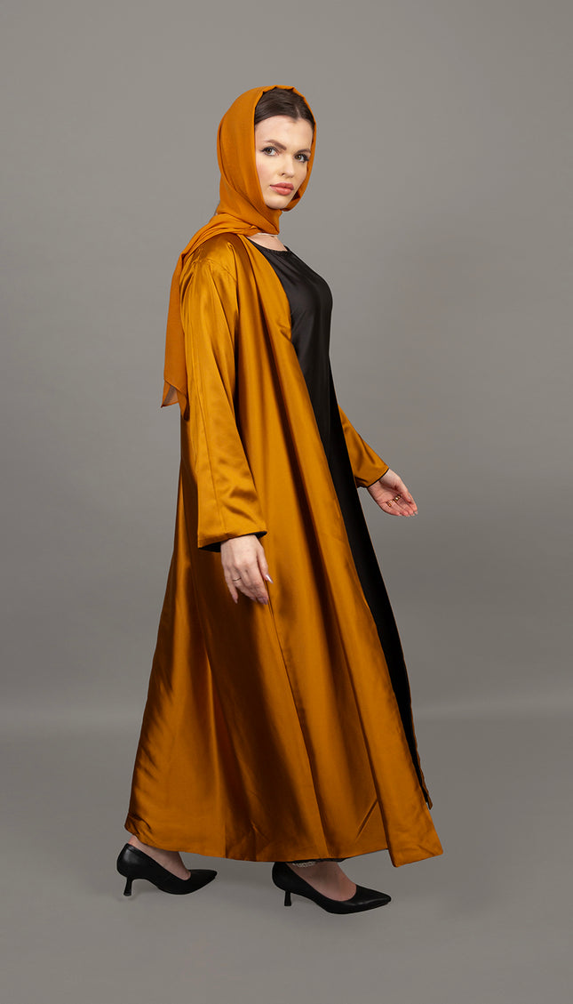 Reversible Mustard Gold & Black Satin Abaya Set (3-Piece)