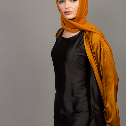 Reversible Mustard Gold & Black Satin Abaya Set (3-Piece)