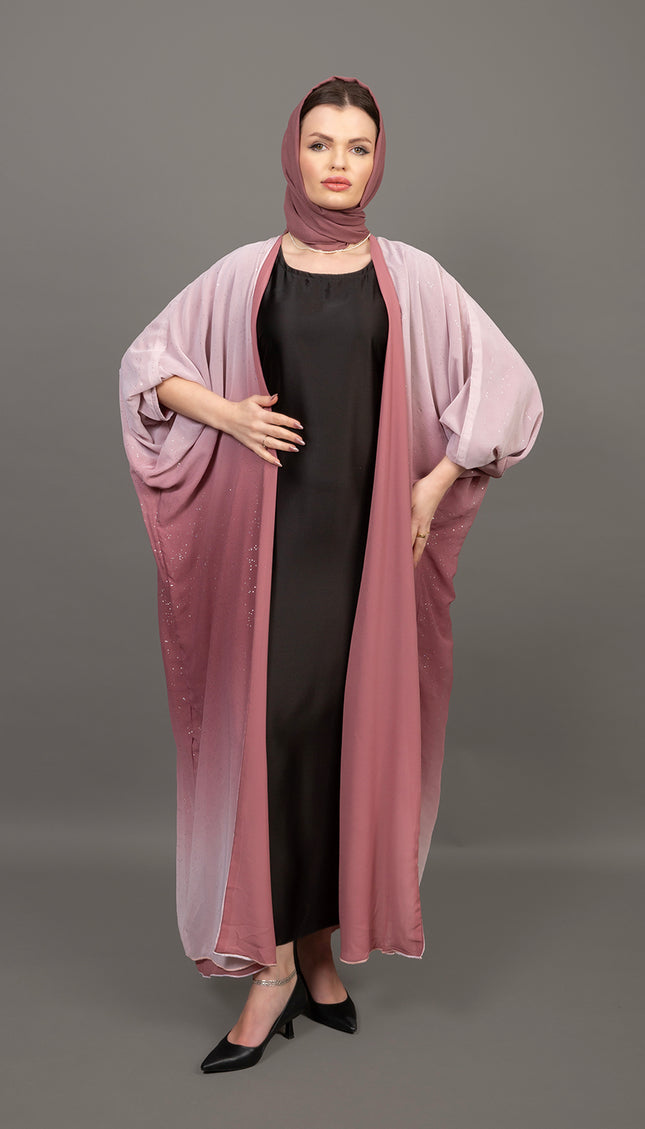 Ombre Sparkle Abaya (Rose Pink Gradient)
