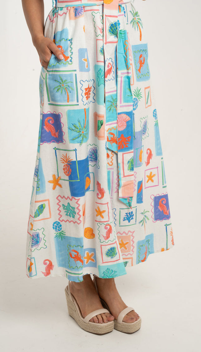 Coastal Print Shirt Dress in Swiss Cotton