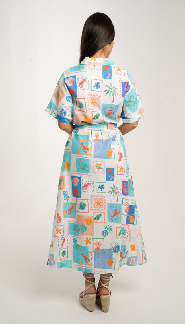 Coastal Print Shirt Dress in Swiss Cotton