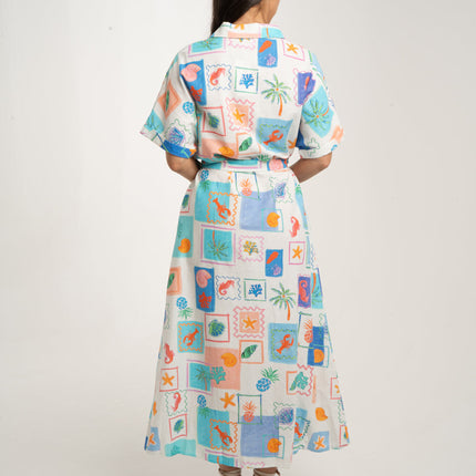 Coastal Print Shirt Dress in Swiss Cotton